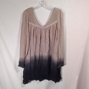 Free People Ombre Boho Lagonlook Mid Sleeve Tunic Top- Size L